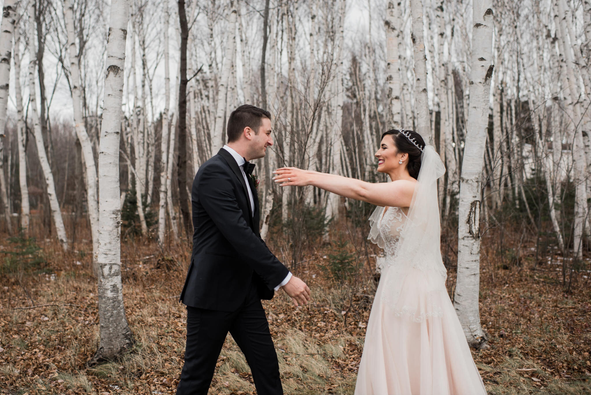 320-first-look-bride-groom-winter-birch-trees-wedding-photographer-toronto-ontario.jpg